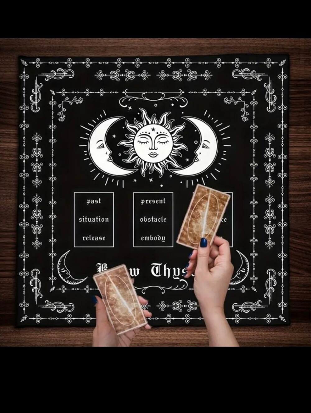 Black Tarot Reading Cloth with White Moon & Sun Design